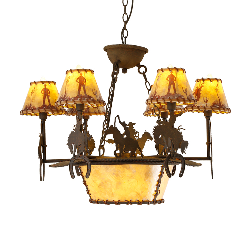 9 Lights Rustic Chandelier With Horse Pattern